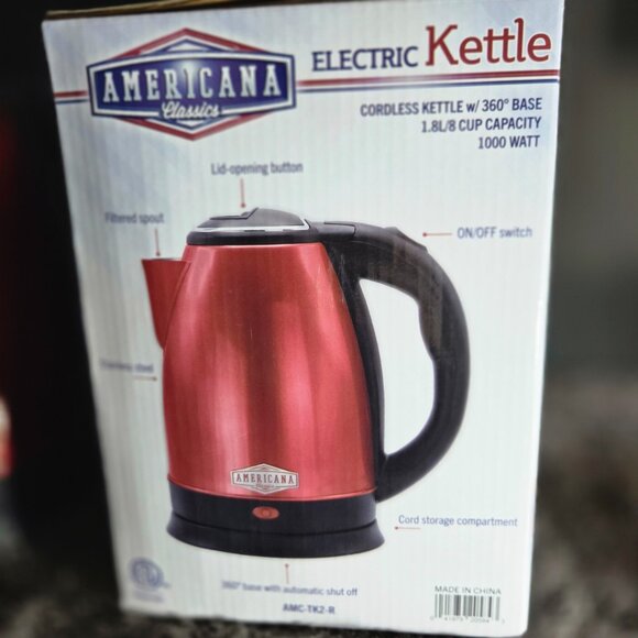 Brand New Americana Classics Electric Cordless Kettle Red - 8 Cup - Picture 7 of 7